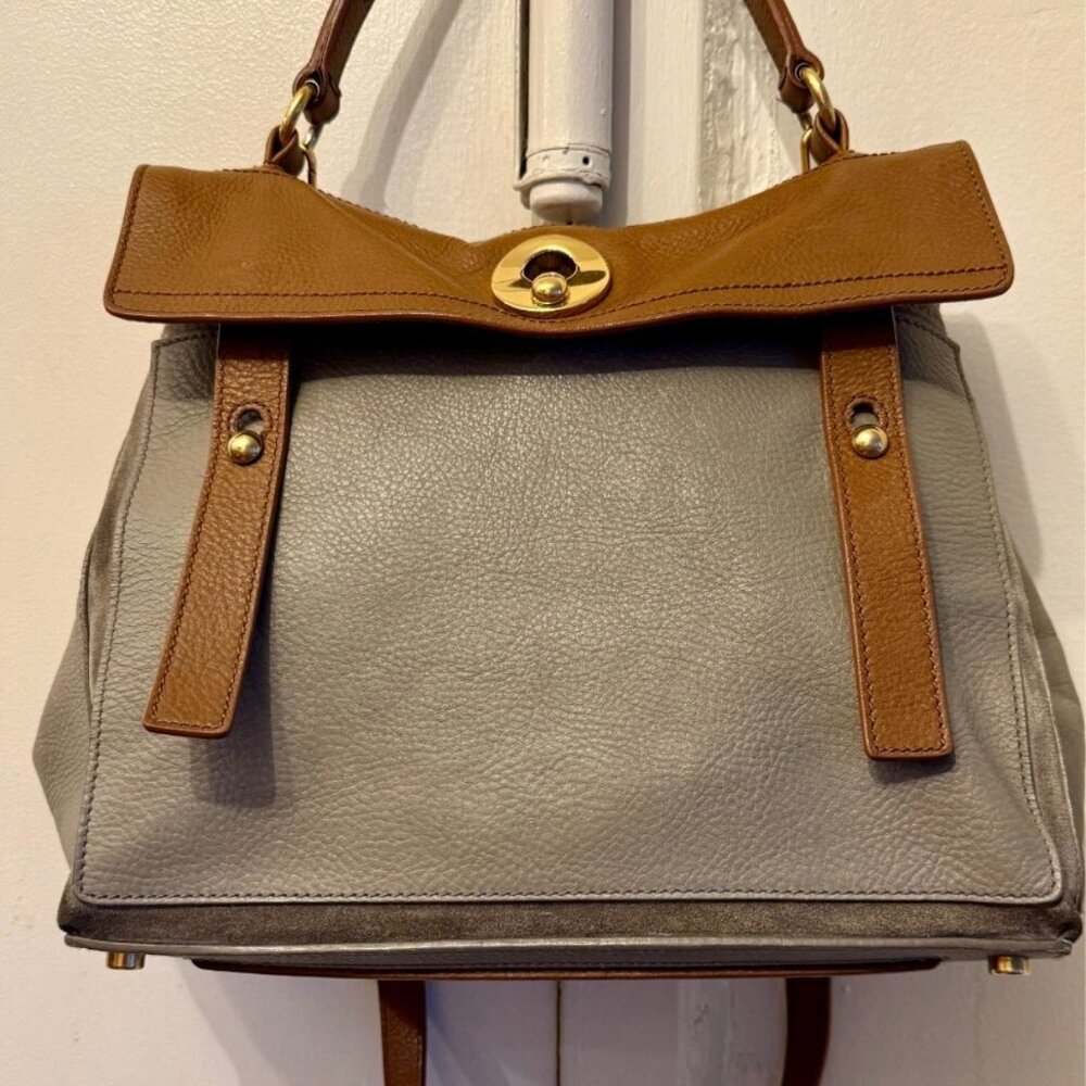 Yves Saint Laurent Muse Two Hand Bag Tote Bag Gray Beige 